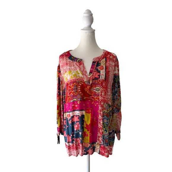 Jones New York Tops - Jones New York Womens Size 2X Multicolor Patchwork Long Sleeves Tunic Blouse Top